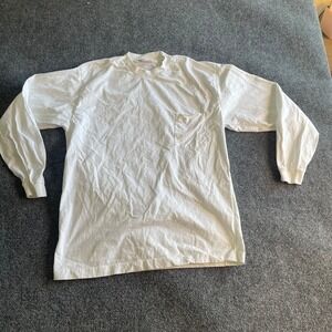 Windridge Mens Large White Long Sleeve Pocket‎ T-Shirt 100% Cotton Turkey Made